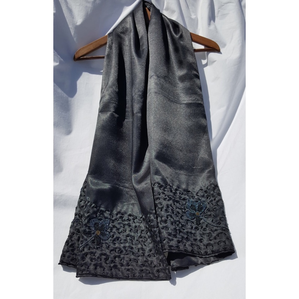 Vintage Susi B Black Beaded Unique Scarf